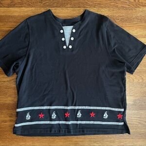 BonWorth tshirt L womens nautical coastal black stars Grannycore preppy